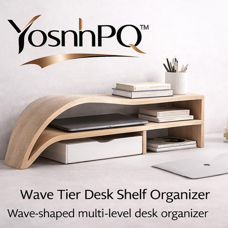 YosnhPQ™ Wave Tier Desk Shelf Organizer – Modern Artistic Desktop Storage Rack, Multi-Level Monitor Stand for Home Office & Study