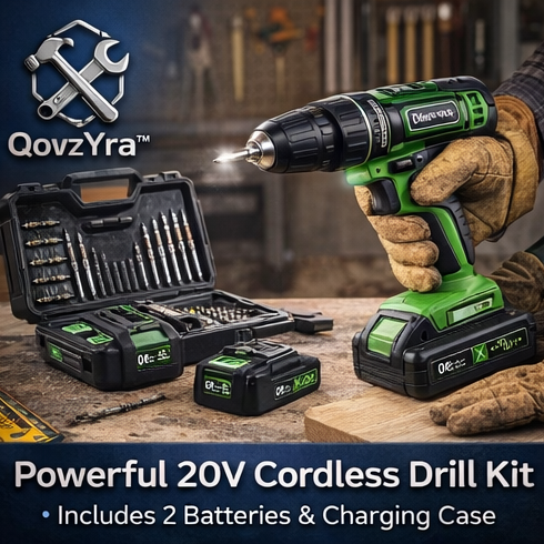 QovzYra™ 20V Cordless Drill Kit – Lithium-Ion Battery, Variable Speed, Compact Power Drill