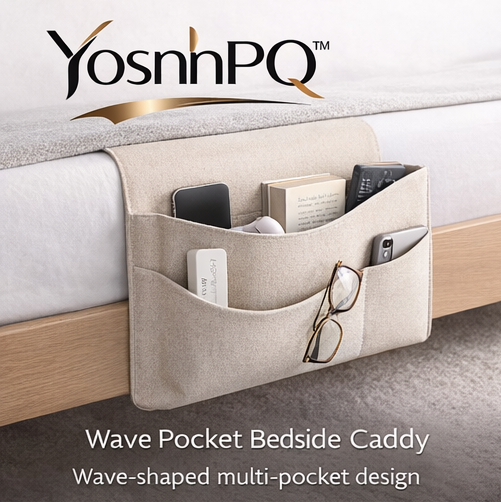 YosnhPQ™ Wave Pocket Bedside Caddy – Hanging Bed Organizer for Dorm, Sofa & Bunk Bed, Multi-Pocket Storage Bag for Phone, Books & Essentials