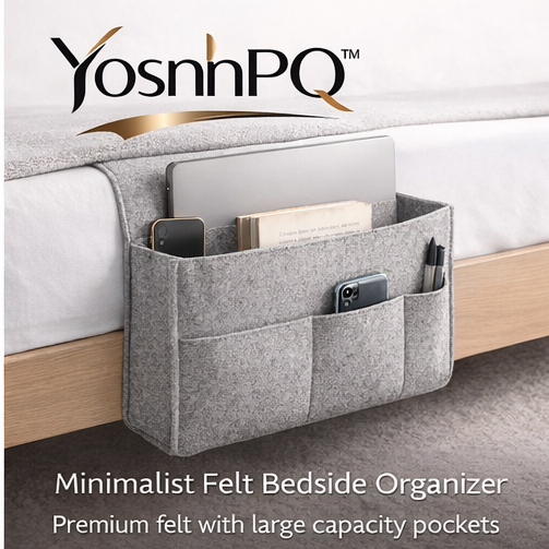 YosnhPQ™ Minimalist Felt Bedside Organizer – Modern Hanging Storage Caddy for Bed Frame, Sofa & Dorm with Large Capacity Pockets