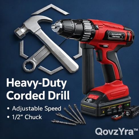 QovzYra™ Heavy-Duty Corded Drill – 1/2 Inch Chuck, Adjustable Speed, Professional Hand Tool