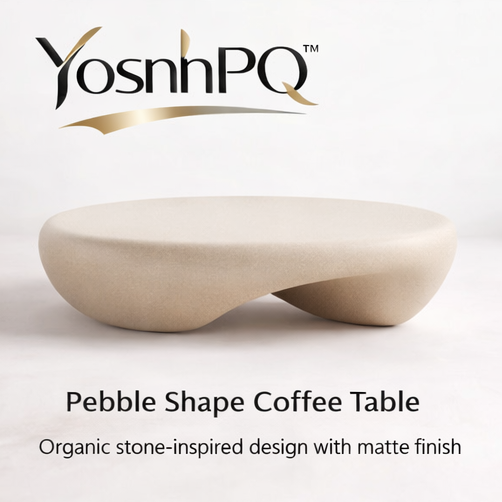 YosnhPQ™ Pebble Shape Coffee Table – Organic Modern Art Coffee Table with Smooth Stone-Inspired Top for Contemporary Living Rooms